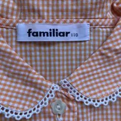 familiar 半袖シャツ 110 オレンジチェック　レース　綿100%