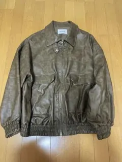 【nemne】フェイクレザースタンドブルゾン M ヴィンテージ風 レザー