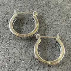 シルバー925 Silver 幾何学透かしデザインフープピアス/軽研磨仕上/両耳