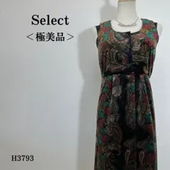 【極美品】ノースリーブワンピース ペイズリー柄 フロントオープン M相当 黒系