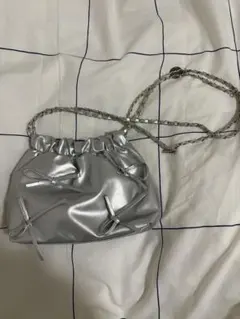 シルバー リボン装飾 ショルダーバッグ