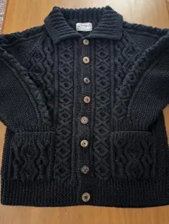 インバーアラン 3A アランカーディガン 茶タグ　変わりボタン　黒