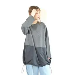 HEART MARKET 素材切替ポケ付きチュニック チャコールグレー×ネイビー