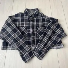 WEGO ネイビー・ホワイトチェック クロップドシャツ F