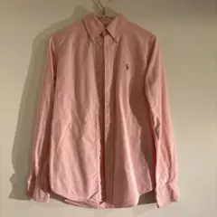 POLO JEANS シャツ レギュラーカラー 長袖 無地 S 桃 綿 デイリー 