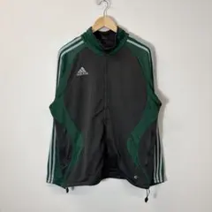 【adidas】 ジャージ トラックジャケット グリーン×グレー ロゴ刺繍