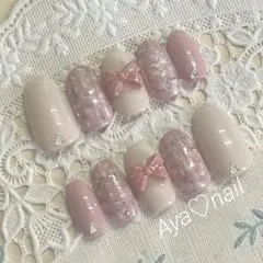 春♡ツイード♡リボン♡ガーリー　ネイルチップ