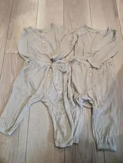 H&M ロンパース 双子 お揃い 2枚セット 6-9M 長袖 ベージュ