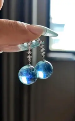 ⭐︎【高級】天然 アクアマリン ピアス s925 13.5mm 7.8g