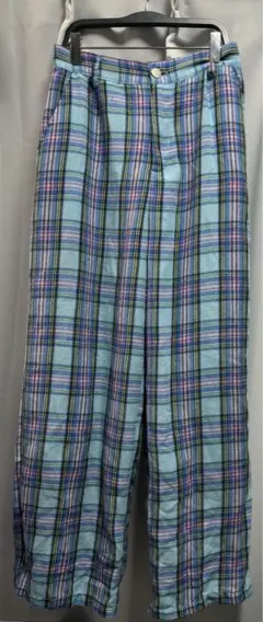 Y2k 青系チェック柄 ワイドパンツ