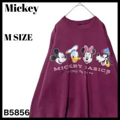 古着 90s ディズニー ミッキー キャラクター スウェット ボルドー M相当