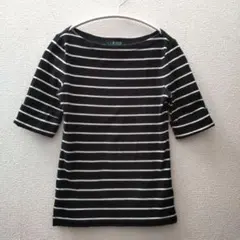 【RALPHLAUREN 】ボートネック五分袖Tシャツ ブラック/ホワイト　XS