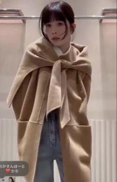 【新品】キャメル色 frayi.d マフラー付ノーカラーリバーミドルコート