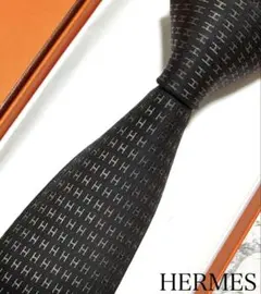 HERMES エルメス ネクタイ ファソネ ブラック 黒 H柄 H織 ジャガード