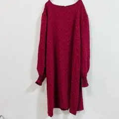 ドビー織 膝丈ワンピース ボートネック キャンディースリーブ 3XL 赤 ポリエ