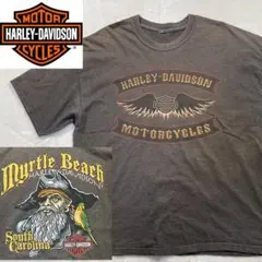 HARLEY-DAVIDSON バイクウェアTシャツ　プリント　ブラウン