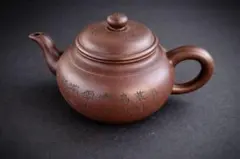 ●中国宜興紫砂壺朱泥張継楓橋夜泊寒山寺在銘茶壺文人急須唐詩 書刻 古玩 中国茶器