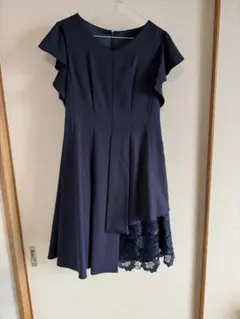 DRESS　DECO ネイビー ドレス レース裾付き