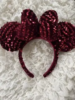ミニーちゃんカチューシャ スパンコールワインレッド