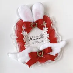 【No.454】赤系♡うさ耳リボンのレースデコトレカケース　硬質ケース