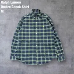 Ralph Lauren 薄手チェックシャツ 微オンブレ M ネイビーグリーン