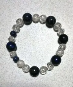 ラピスラズリ、水晶、クラッククォーツブレスレット 15cm