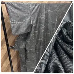 あ*ん様 Z-747 紬 正絹 暗い風景柄 袷着物 無地八掛 8/18