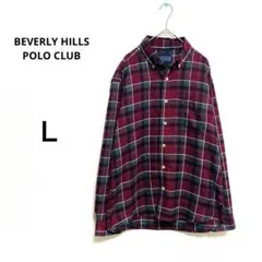 【ビバリーヒルズポロクラブ】チェック柄　ネルシャツ　長袖　秋冬　Ｌ　レッド