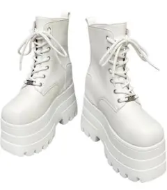 厚底レースアップ白ブーツ23.5cm