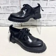 ZARA ザラ エナメルローファー レースアップ 厚底 黒 ブラック 38サイズ