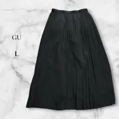 【ジーユー】サテンロングプリーツスカート ブラック 光沢感 ウエストゴム Lのサムネイル