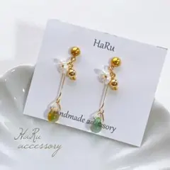 【 h1 】チェコビーズ お花 ホワイトパール ピアスorイヤリング