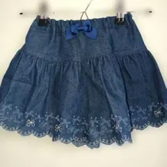 メゾピアノ 100 裾スカラップ 刺しゅう デニム キュロット スカート