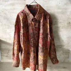 レトロ　古着　総柄シャツ　ポリシャツ　90s 個性派　アート　マルチカラー　奇抜