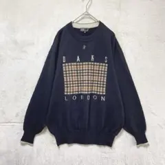 DAKS/ビッグシルエット ニットセーター/M/エンブレム チェック ブラック