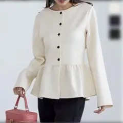 神戸レタス フロッキーボタン ペプラムカーディガン ポンチ