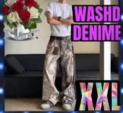 ウォッシュドデニムパンツ リアルツリーXXL バギーパンツワイドパンツ　カモフラ