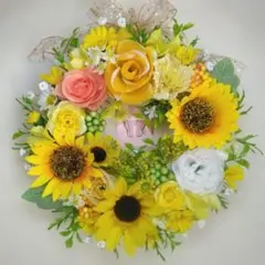 ◎263.パッと明るく元気なイエローリース♡ひまわり、薔薇、小花等【匿名配送】