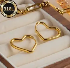 ゴールド 高品質サージカルステンレス ハートフープピアス ☆人気☆