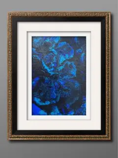 現代アート原画　『蒼』　フルイドアート原画　青系　19×28cmのサムネイル
