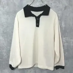 ✨良品✨ ポロニット セーター ゆったり バイカラー キレカジ トレンド 白 黒