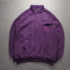 90s 幾何学模様 ワンポイント刺繍 ポロニット アメカジ カジュアル レトロ