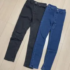 デニムスキニーパンツ 黒 青 2点セット