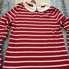 プチバトー　赤と白のストライプ 長袖カットソー