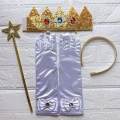 スーパープリンセス 冠 手袋 ステッキ 3点セット コスプレ キッズ 仮装 子供