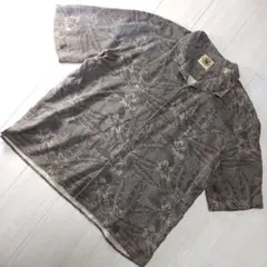ヴィンテージ レトロ 総柄 シルク アロハシャツ USA 古着 XL ダーク
