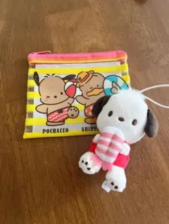 スシロー✕はぴだんぶい　コラボマスコット　ファスナーポーチ　ポチャッコ