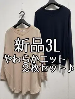 新品☆3L♪柔らか薄手のVネックニット2枚セット♪綿ニットも☆u573