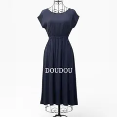 DOUDOU ドゥドゥ カットソーワンピース Fサイズ ブルー ロング丈のサムネイル