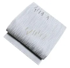 ユ116名古屋帯 唐織　灰白色生地　白い波線模様　正絹 着物帯　仕立て上り美品